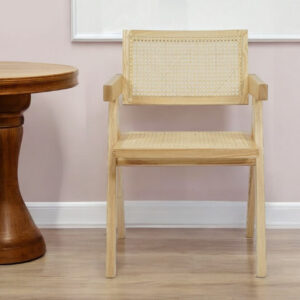 Natural Wood Open Back Dining Arm Chair
