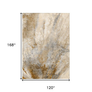 10' X 14' Brown Abstract Washable Non Skid Indoor Outdoor Area Rug