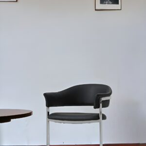 Black And Silver Upholstered Faux Leather Open Back Dining Arm Chair
