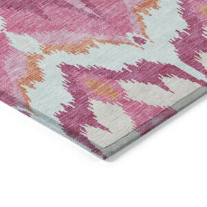 10' X 14' Pink Mauve And Orange Ikat Washable Indoor Outdoor Area Rug