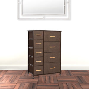 27" Brown Steel and Fabric Nine Drawer Combo Dresser