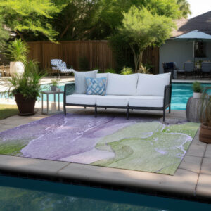 9' X 12' Purple Abstract Washable Non Skid Indoor Outdoor Area Rug