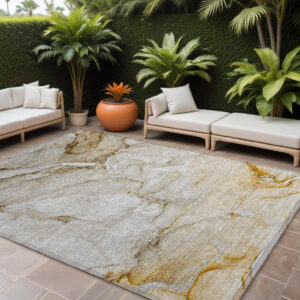 9' X 12' Brown Abstract Washable Non Skid Indoor Outdoor Area Rug