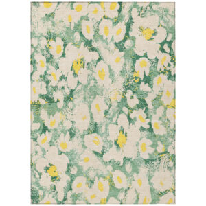 3' X 5' Green Floral Washable Non Skid Indoor Outdoor Area Rug