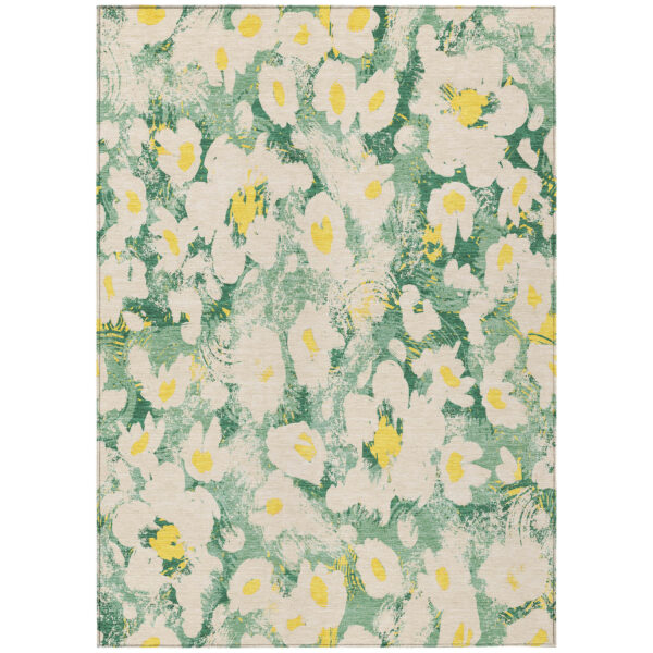 3' X 5' Green Floral Washable Non Skid Indoor Outdoor Area Rug
