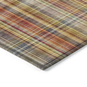 8' Round Orange Round Plaid Washable Non Skid Indoor Outdoor Area Rug