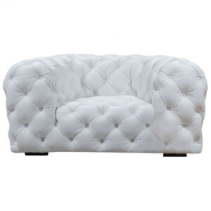 57" White And Black Top Grain Leather Tufted Arm Chair