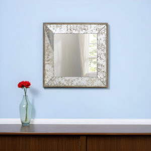 15" Brown Square Framed Antiqued Damask Accent Mirror