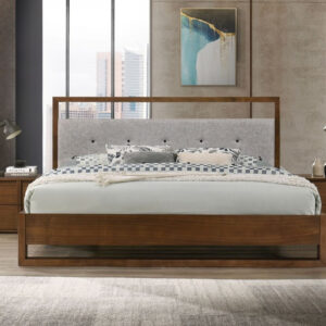 Brown and Gray Wood Tufted Upholstered King Bed Frame