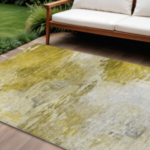 10' X 14' Gold Beige And Wheat Abstract Washable Indoor Outdoor Area Rug
