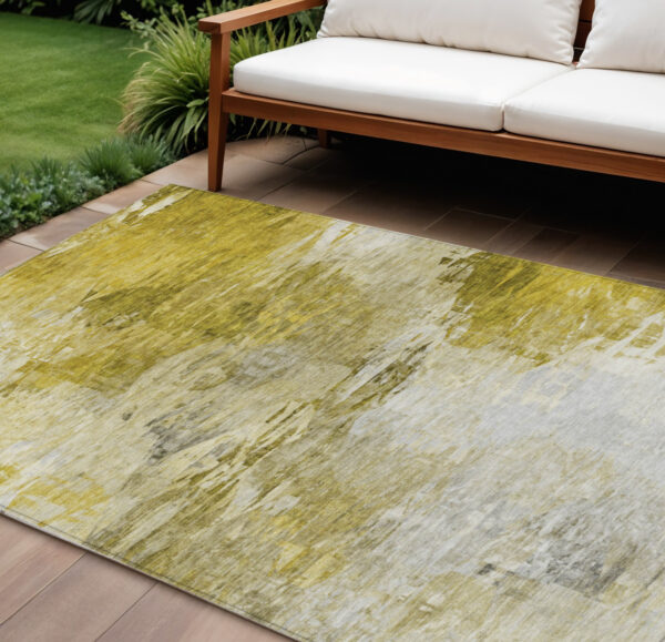 10' X 14' Gold Beige And Wheat Abstract Washable Indoor Outdoor Area Rug