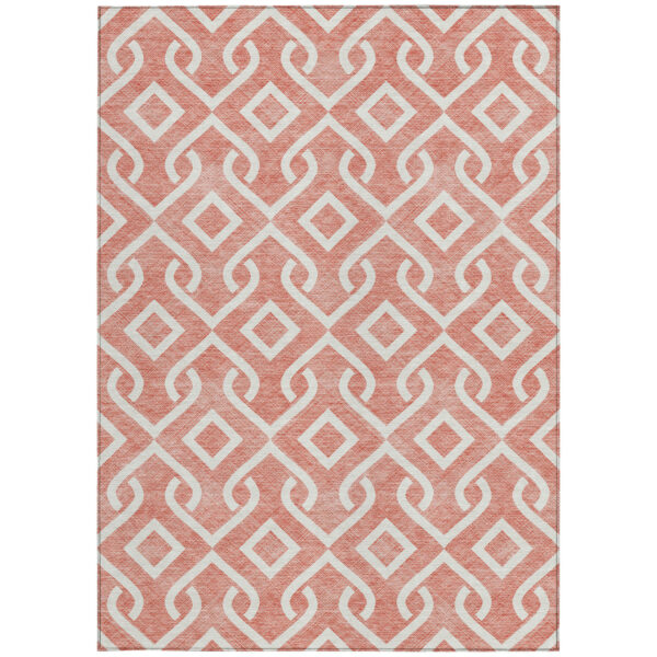 3' X 5' Salmon And Ivory Geometric Washable Indoor Outdoor Area Rug