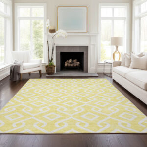 10' X 14' Yellow And Ivory Geometric Washable Indoor Outdoor Area Rug