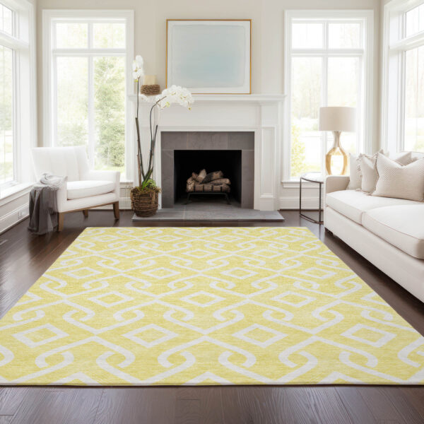 10' X 14' Yellow And Ivory Geometric Washable Indoor Outdoor Area Rug