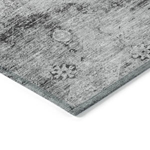 9' X 12' Gray Charcoal And Silver Oriental Washable Indoor Outdoor Area Rug