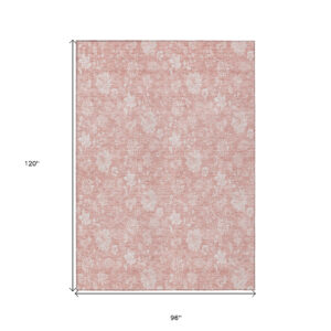 8' X 10' Pink Ivory And Blush Floral Washable Indoor Outdoor Area Rug