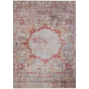 5' X 8' Red Gray And Blue Oriental Washable Indoor Outdoor Area Rug