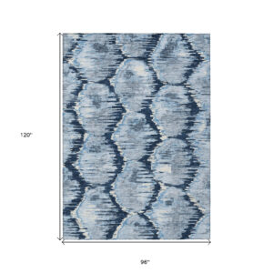8' X 10' Navy Blue Sky Blue And Ivory Abstract Washable Indoor Outdoor Area Rug
