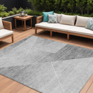 9' X 12' Gray Silver And Charcoal Abstract Washable Indoor Outdoor Area Rug