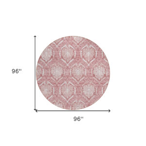 8' Pink Blush And Ivory Round Medallion Washable Indoor Outdoor Area Rug