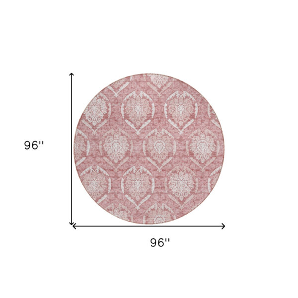 8' Pink Blush And Ivory Round Medallion Washable Indoor Outdoor Area Rug