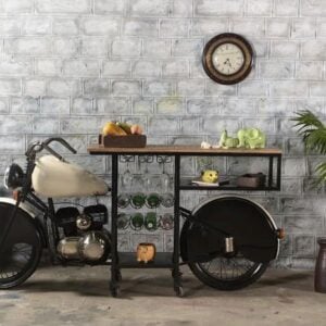 Black and White Metal And Solid Wood Rolling Bar Cart With Wine Storage