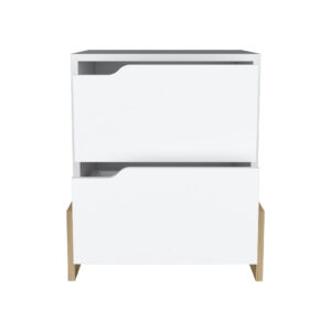 20" White Two Drawer Faux Wood Nightstand