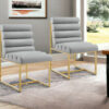 Set of Two Tufted Gray And Gold Upholstered Faux Leather Dining Side Chairs
