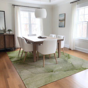 3' X 5' Olive Green Abstract Washable Non Skid Indoor Outdoor Area Rug