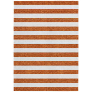 10' X 14' Orange Striped Washable Non Skid Indoor Outdoor Area Rug