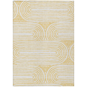 8' X 10' Gold and White Abstract Washable Non Skid Indoor Outdoor Area Rug