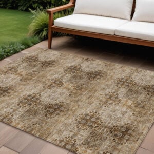 10' X 14' Taupe Floral Medallion Washable Non Skid Indoor Outdoor Area Rug
