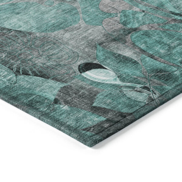 2' X 3' Teal Black and Gray Abstract Washable Indoor Outdoor Area Rug