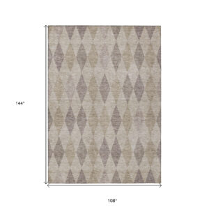 9' X 12' Beige Taupe and Brown Geometric Washable Non Skid Indoor Outdoor Area Rug