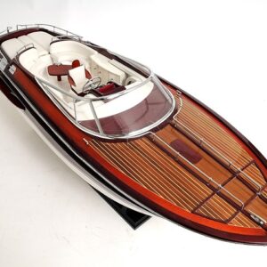 11" Black and White Riva Luxury Yacht Hand Painted Decorative Boat