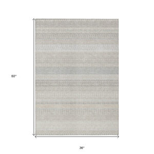 3' X 5' Ivory Striped Washable Indoor Outdoor Area Rug