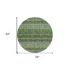8' Green And Ivory Round Striped Washable Indoor Outdoor Area Rug