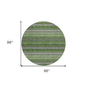 8' Green And Ivory Round Striped Washable Indoor Outdoor Area Rug