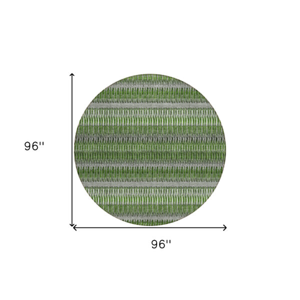 8' Green And Ivory Round Striped Washable Indoor Outdoor Area Rug