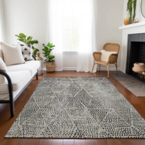 5' X 8' Gray Beige And Black Geometric Washable Indoor Outdoor Area Rug