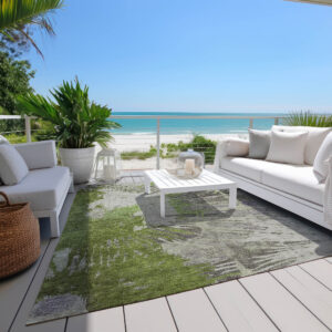 5' X 8' Olive Green Artichoke Green And Fern Green Abstract Washable Indoor Outdoor Area Rug