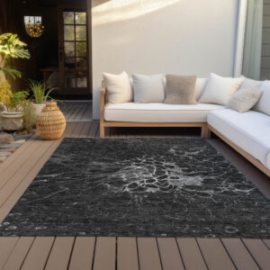 9' X 12' Charcoal Gray And Silver Abstract Washable Indoor Outdoor Area Rug