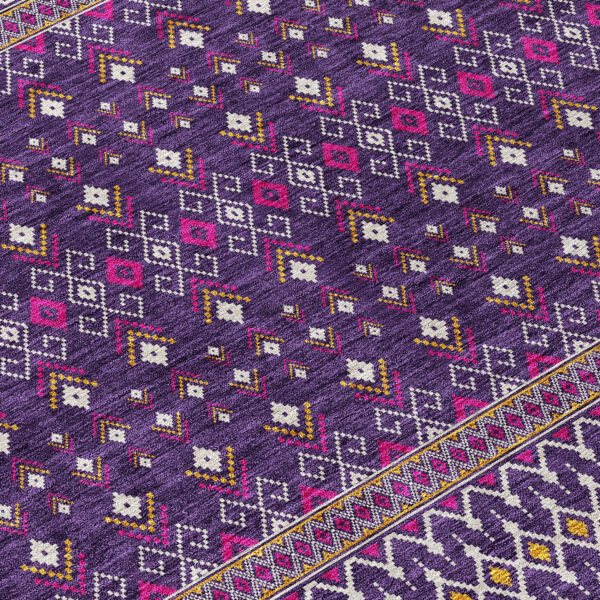 10' X 14' Purple Pink And Yellow Tribal Washable Indoor Outdoor Area Rug
