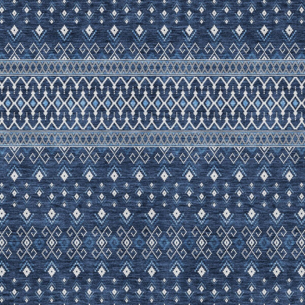 3' X 5' Navy Blue And Denim Blue Tribal Washable Indoor Outdoor Area Rug