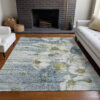 3' X 5' Denim Blue And Sky Blue Floral Washable Indoor Outdoor Area Rug