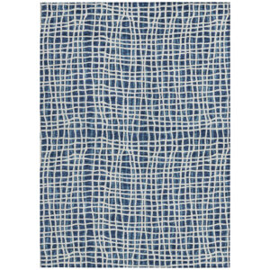 5' X 8' Navy Blue And Ivory Striped Washable Indoor Outdoor Area Rug