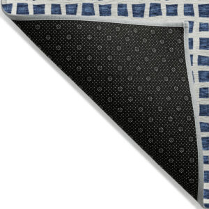 9' X 12' Navy Blue And Ivory Geometric Washable Indoor Outdoor Area Rug