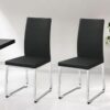 Set of Two Black And Silver Upholstered Faux Leather Dining Side Chairs