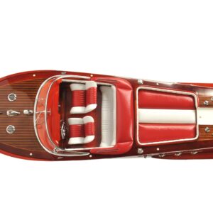 10" Red White And Brown Manufactured Wood Hand Painted Decorative Boat