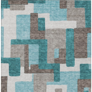 8' X 10' Teal Blue Aqua And Beige Abstract Washable Indoor Outdoor Area Rug